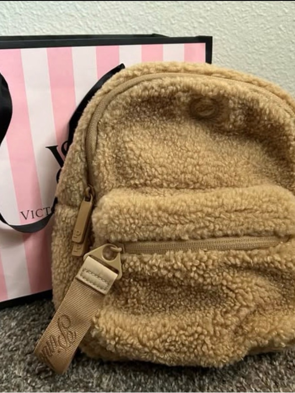 PINK Victoria's Secret Tan Sherpa Backpack